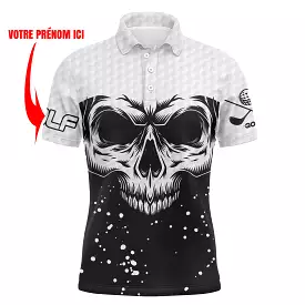 Polo Golf  Noir et Blanc, Cadeau Personnalisé Pour Fans De Golf, Tête de Mort - CT08112219