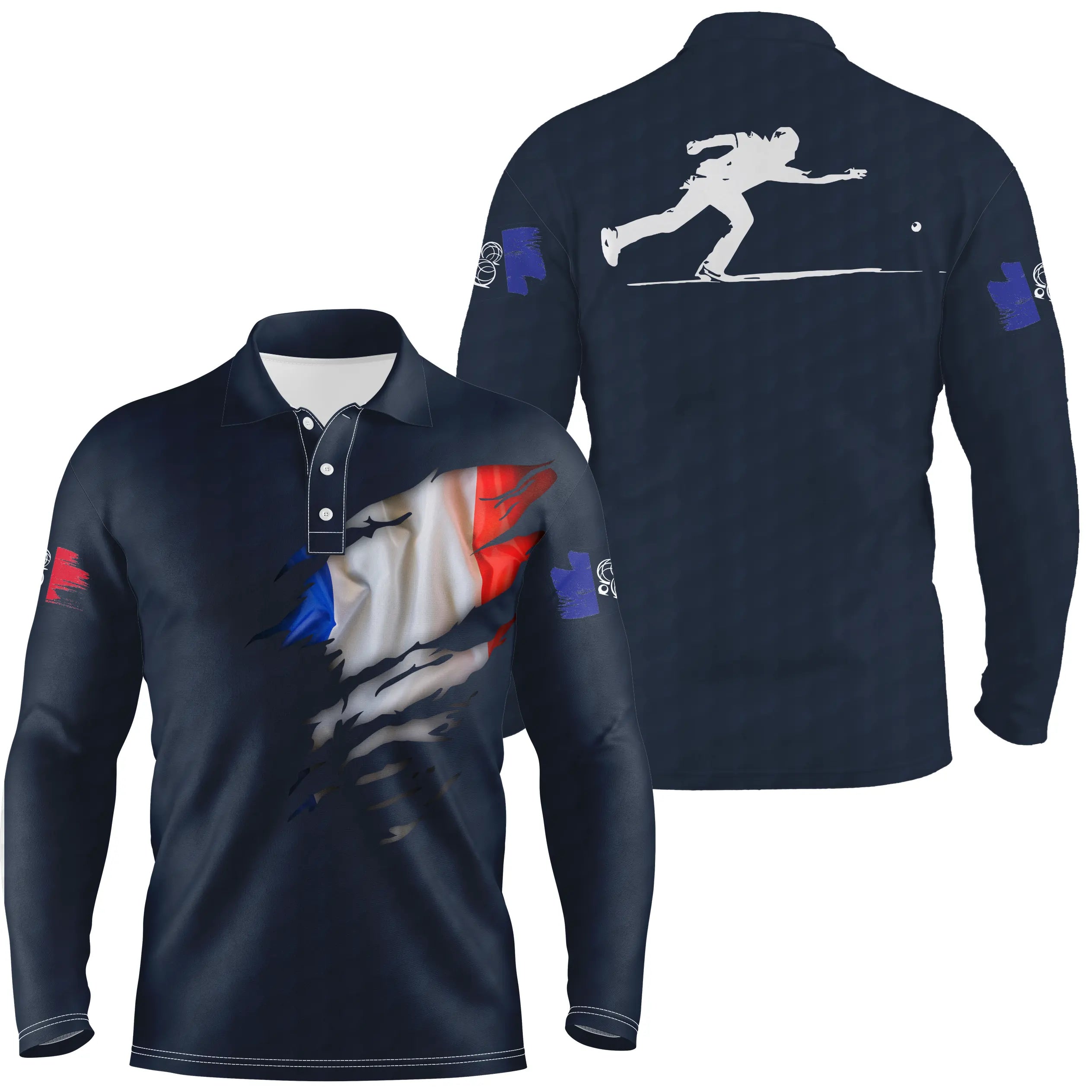 Polo Pétanque, Cadeau Original Bouliste, Polo à Séchage Rapide Drapeau France - CT10112223