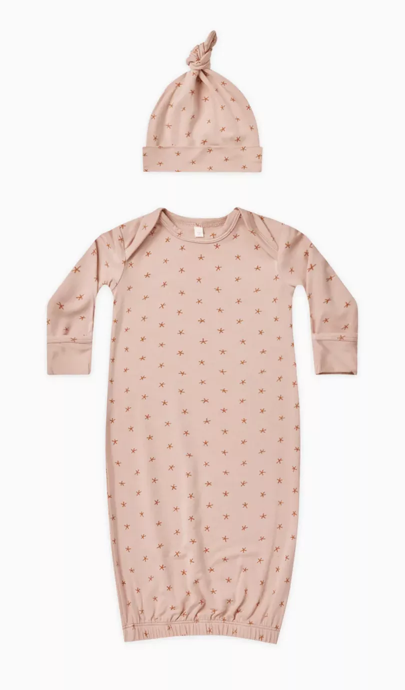 Quincy Mae - Blush Twinkle Knotted Baby Gown Set