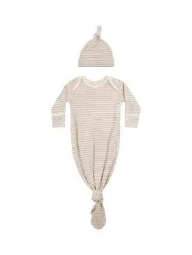 Quincy Mae - Oat Stripe Knotted Baby Gown Set