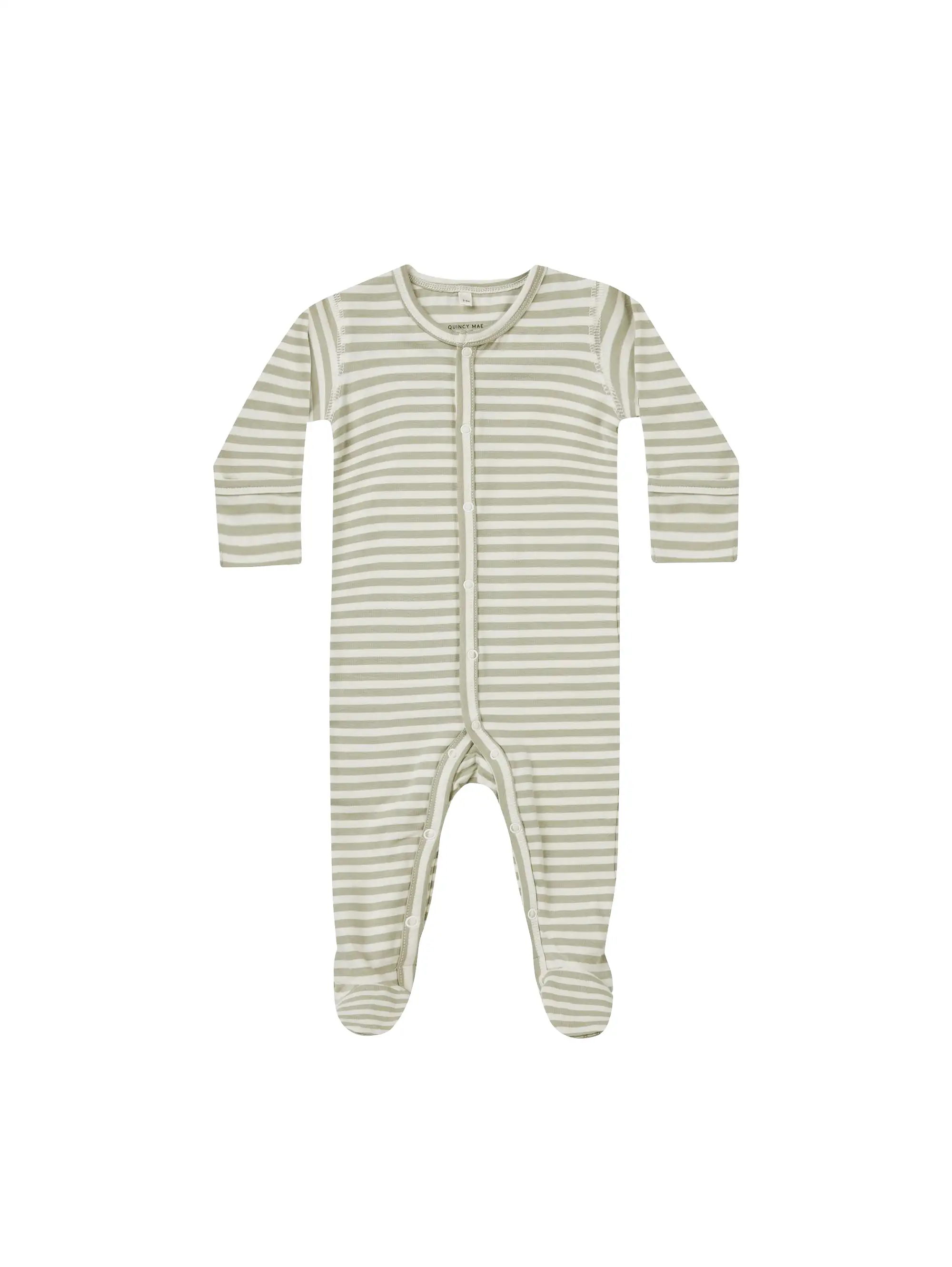 Quincy Mae - Sage Stripe Full Snap Footies