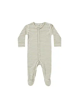 Quincy Mae - Sage Stripe Full Snap Footies