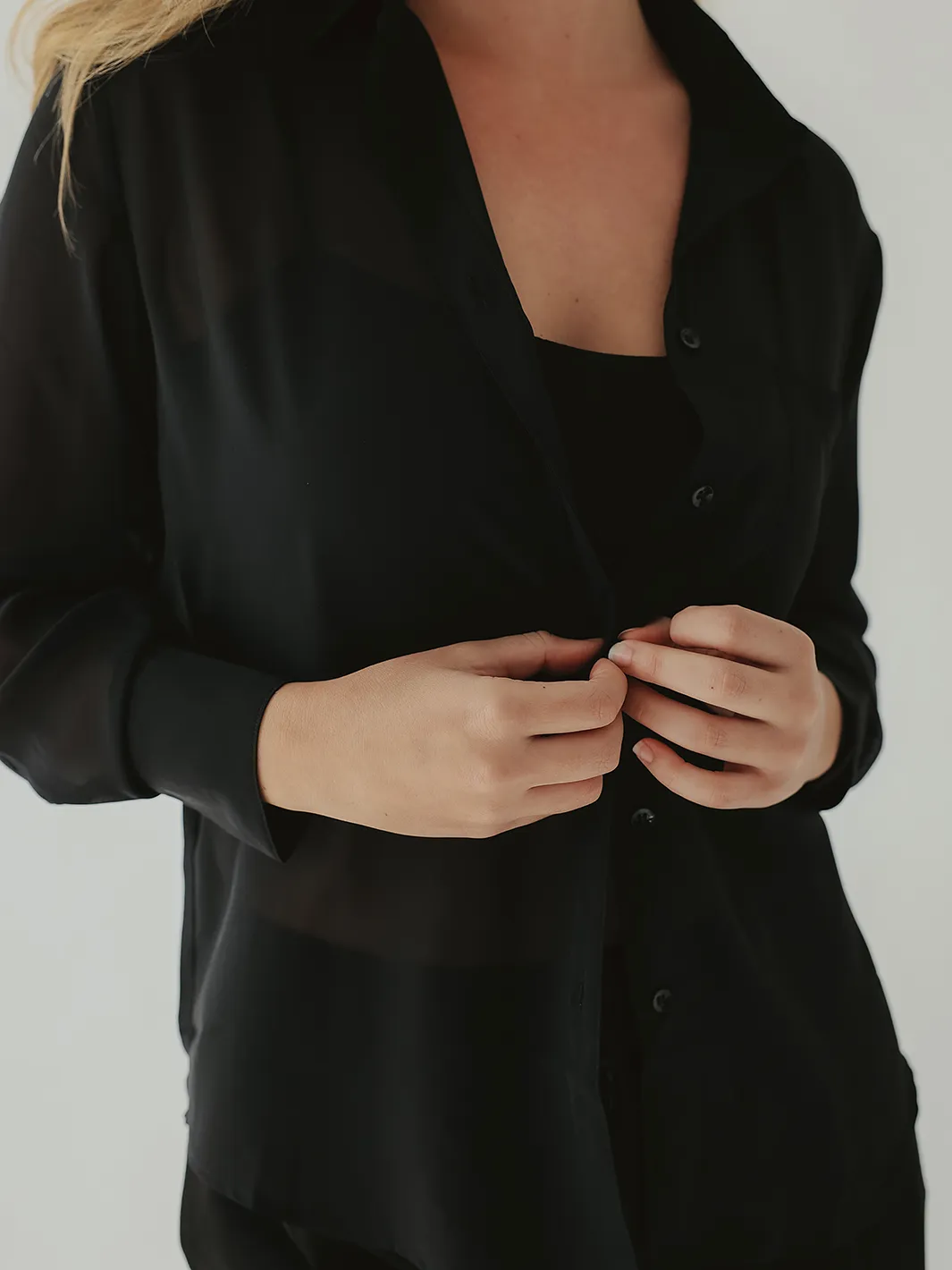 Sheer Long Sleeve Button Up