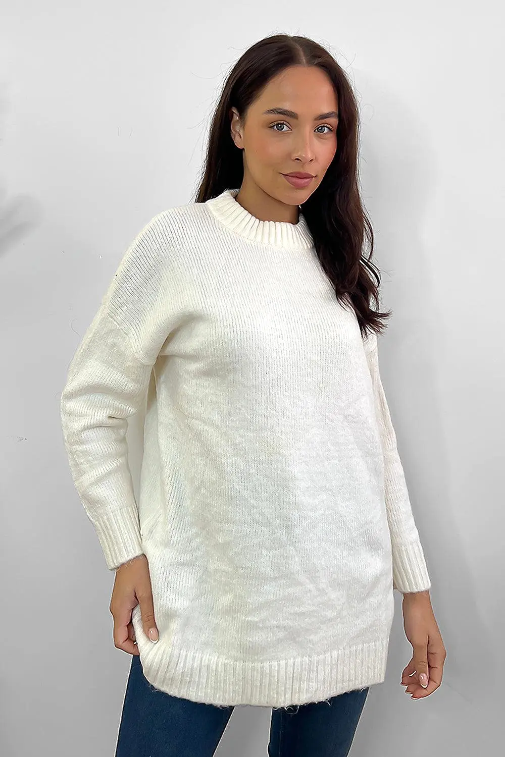 Soft Knit Ribbed Neckline Oversized Pullover