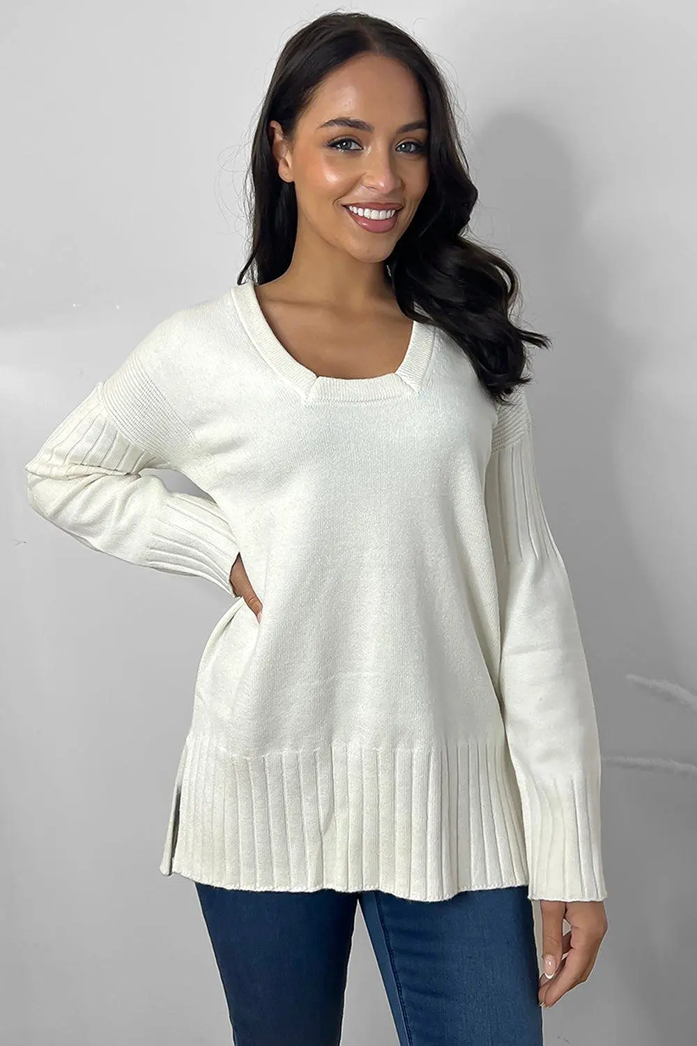 Square Neck Split Sides Pullover