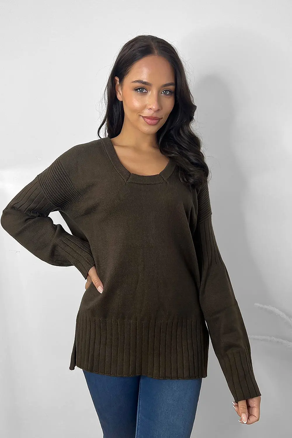 Square Neck Split Sides Pullover