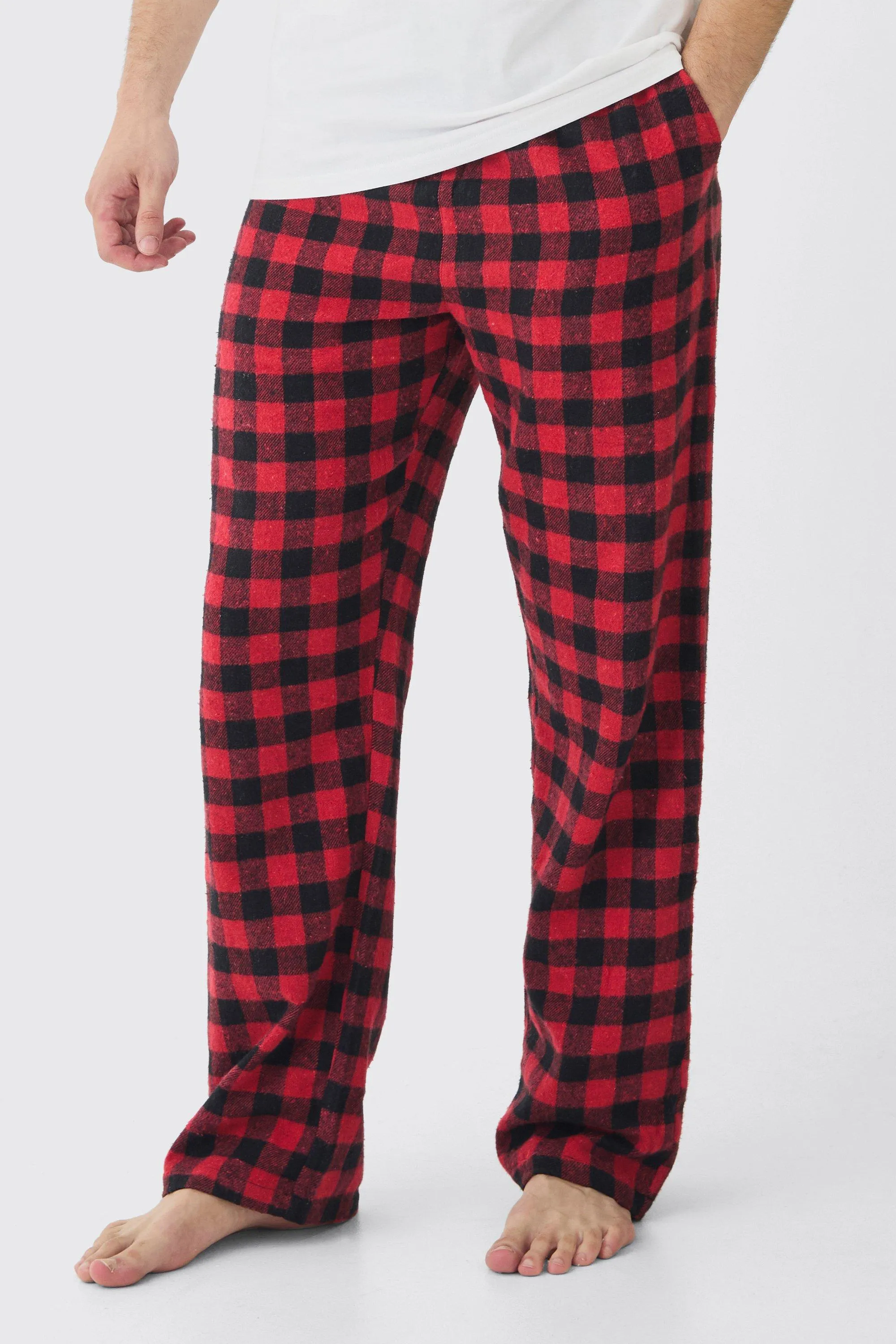 Tall Brushed Check Loungewear Bottoms in Red