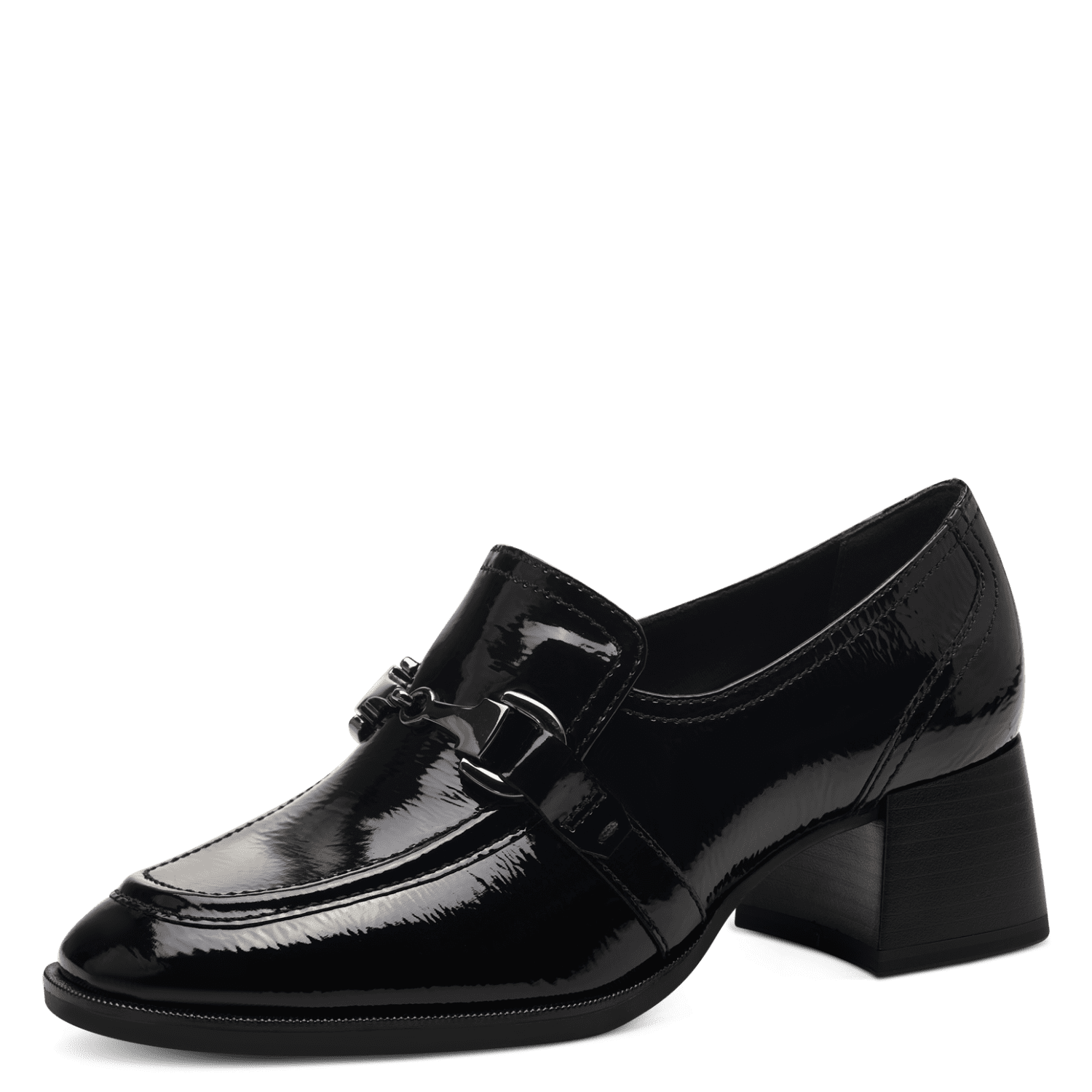 Tamaris Black Patent Heeled Loafers