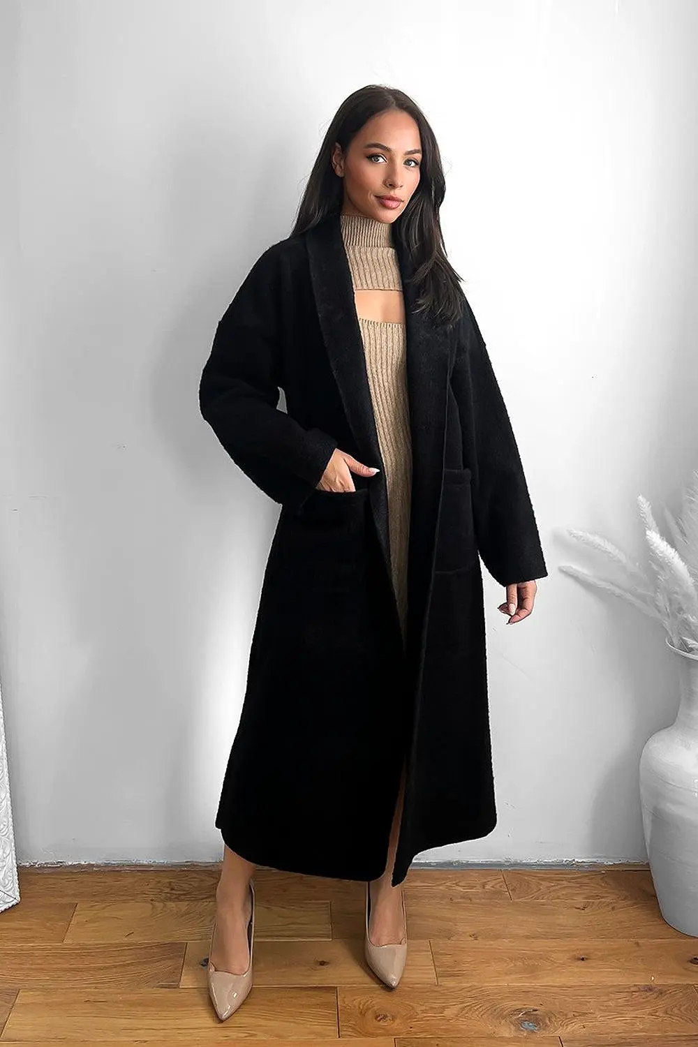 Thick Knit Side Pockets Maxi Cardigan