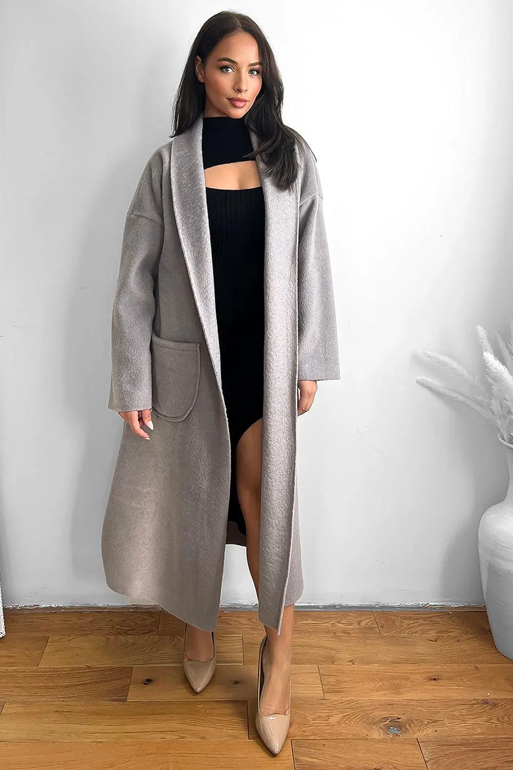 Thick Knit Side Pockets Maxi Cardigan