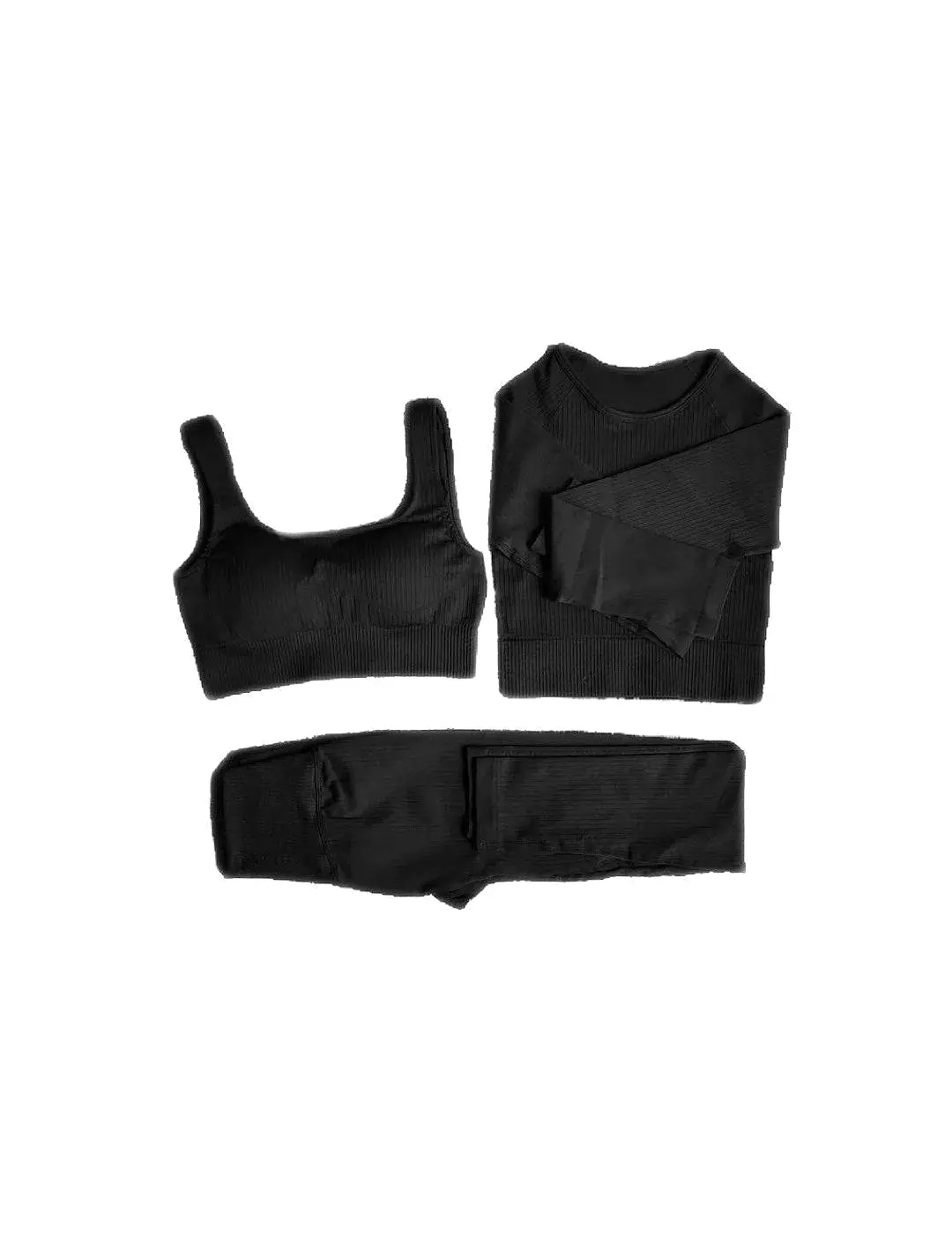 Three Piece Stretchy Leggings Crop And Long Sleeve Top Fitness Set