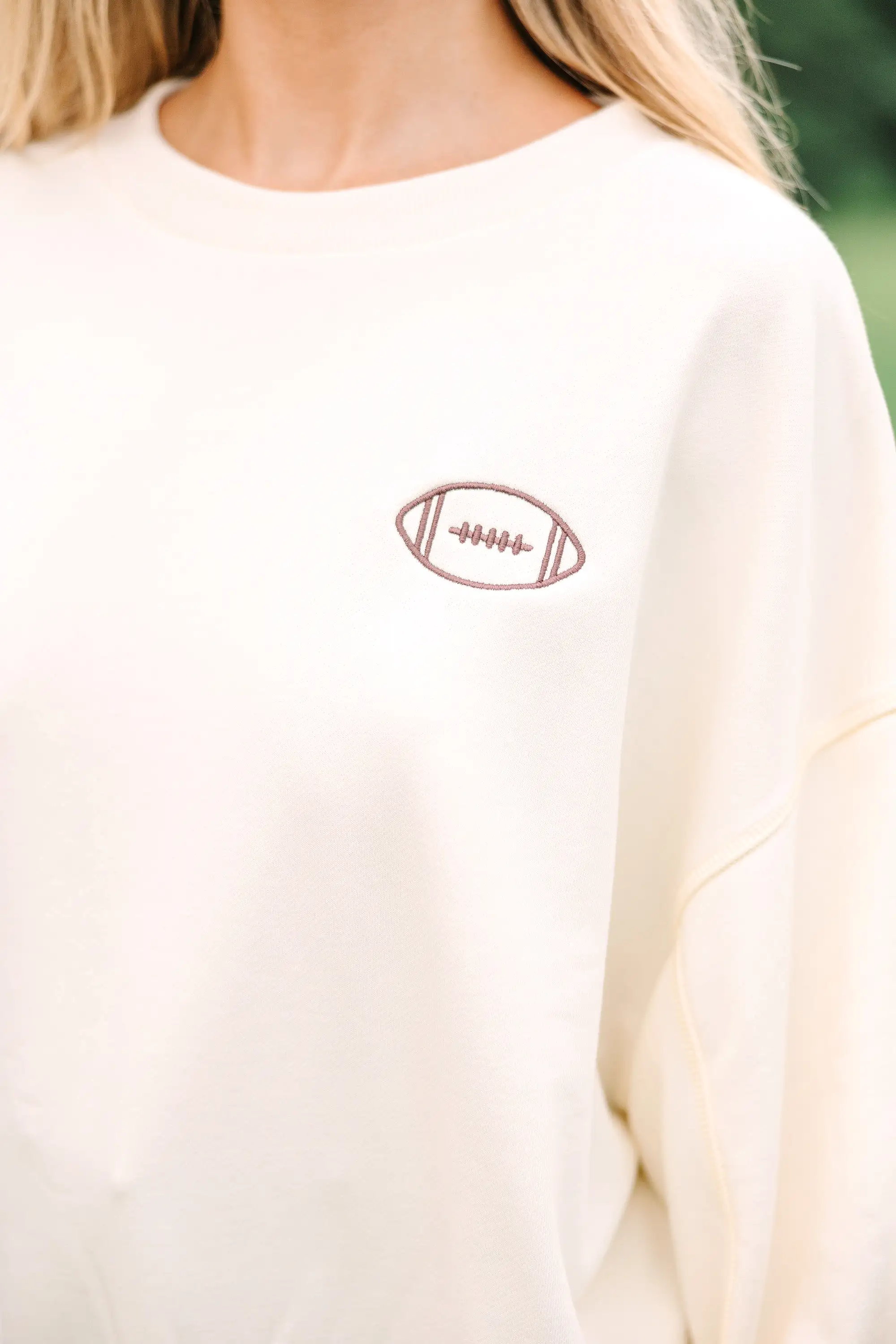 Touchdown Cream Embroidered Pullover