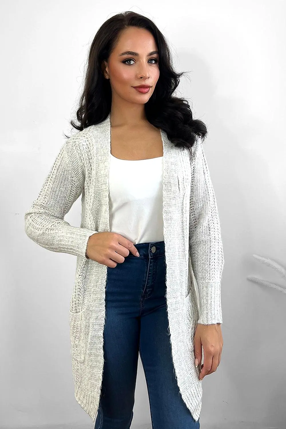 Twisted Braid Knit Open Front Cardigan