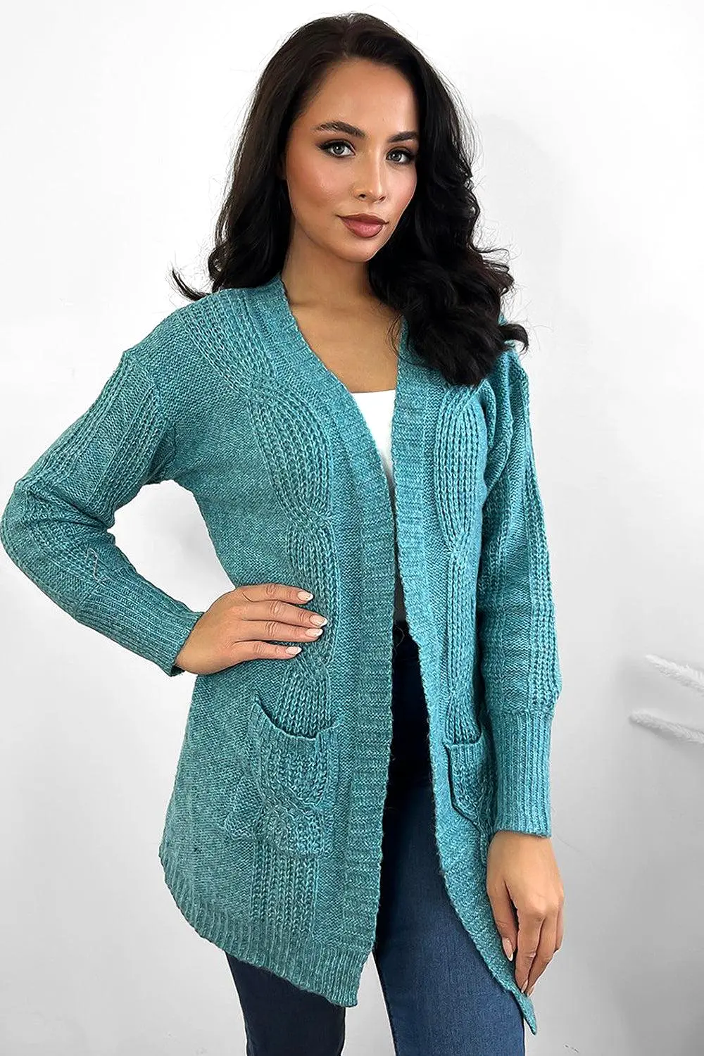 Twisted Braid Knit Open Front Cardigan