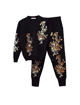 Two Piece Loungewear With Flower Gold Beadings