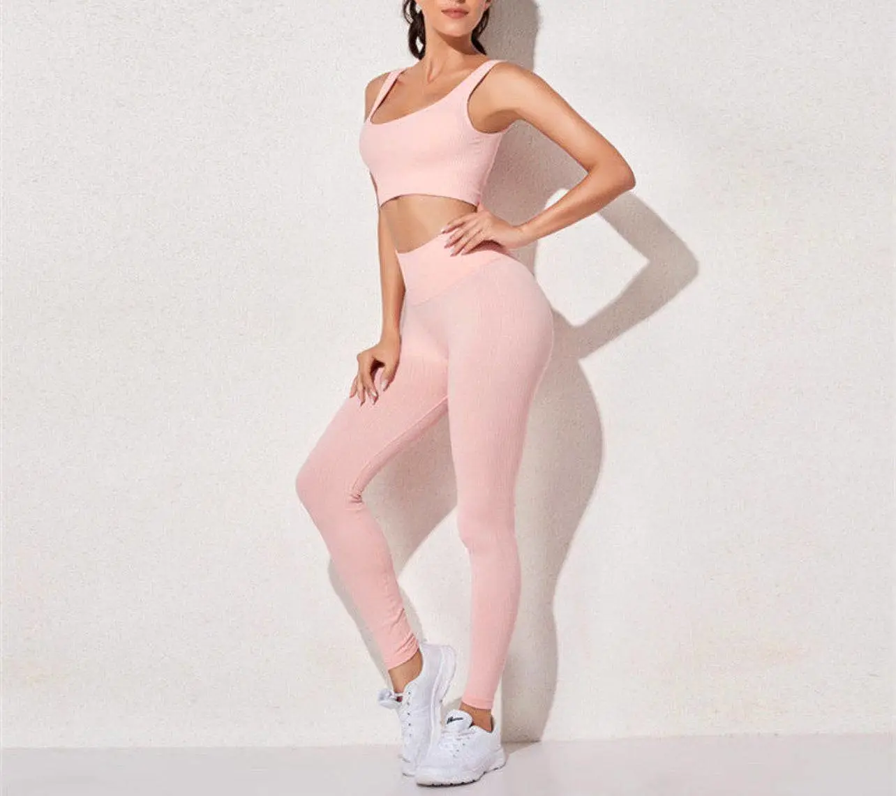 Two Piece Stretchy Leggings And Crop Top Fitness Set