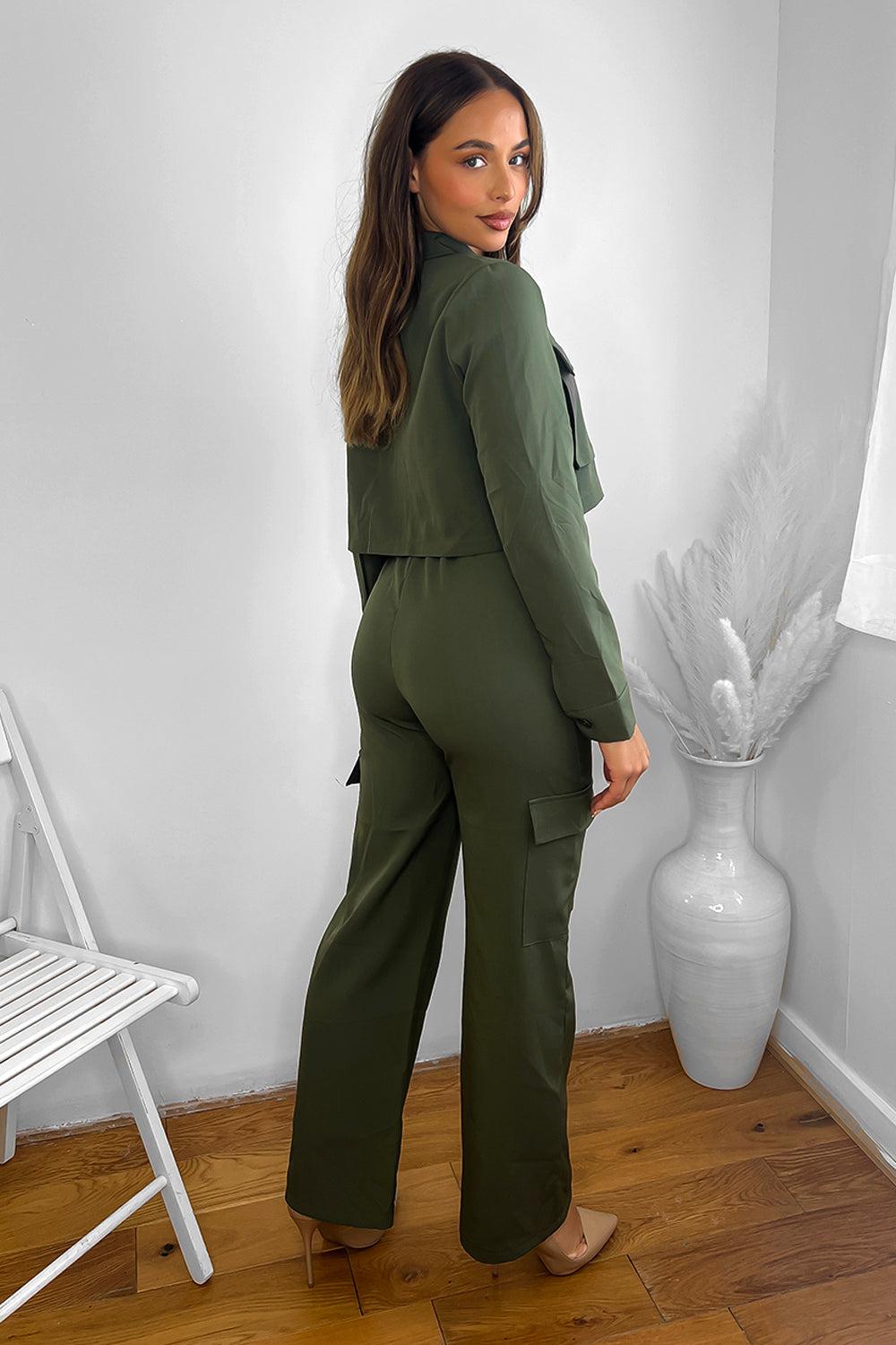 Utility Pocket Straight Leg Trousers Zip Up Top Co-Ord Set