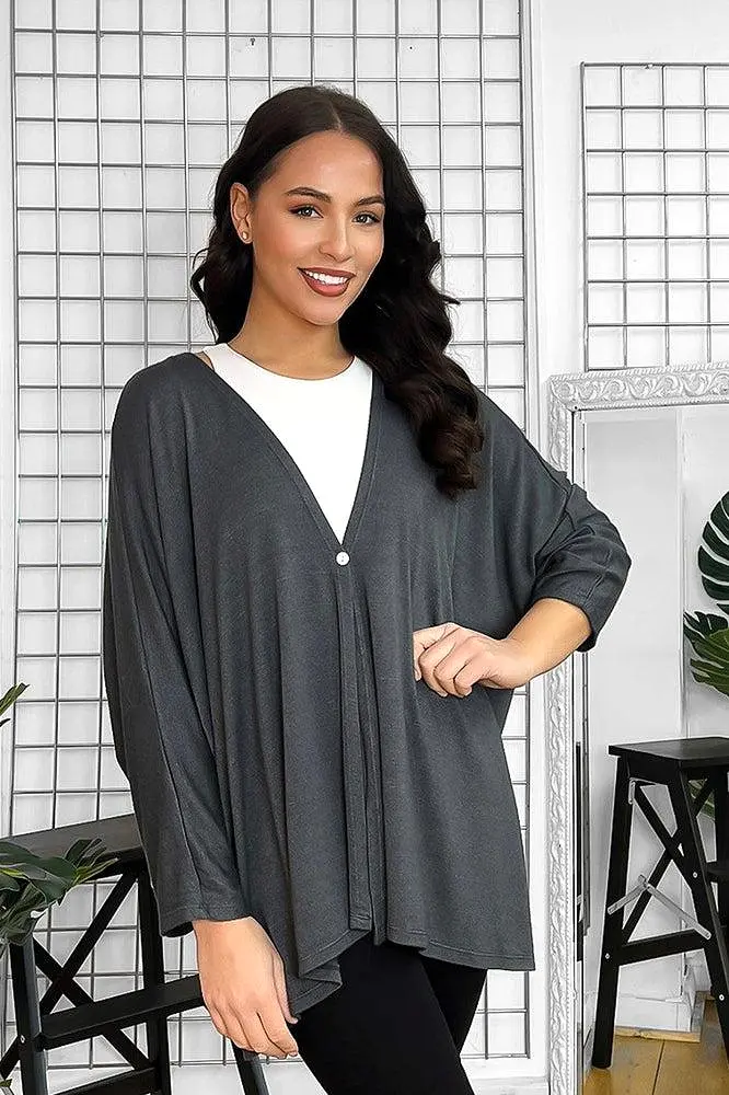 V-Neck Relaxed Fit Single Button Cardigan