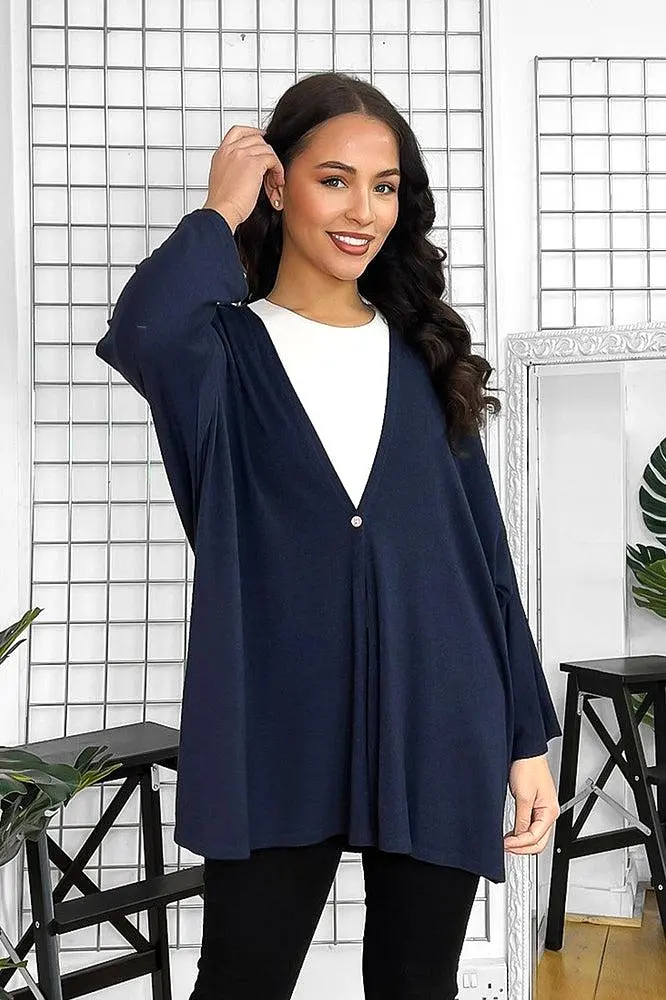 V-Neck Relaxed Fit Single Button Cardigan