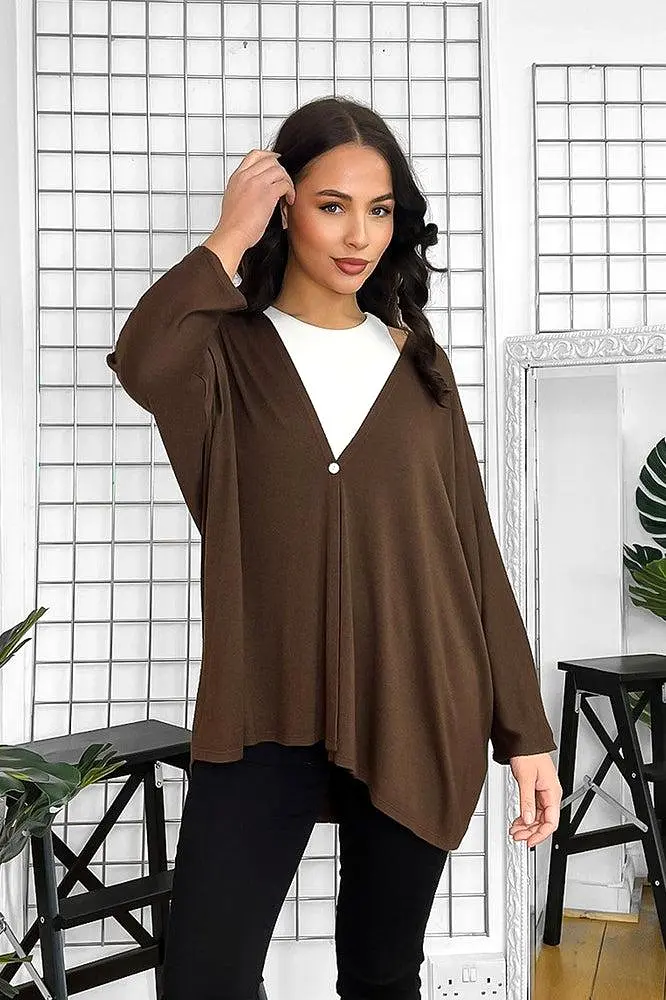 V-Neck Relaxed Fit Single Button Cardigan