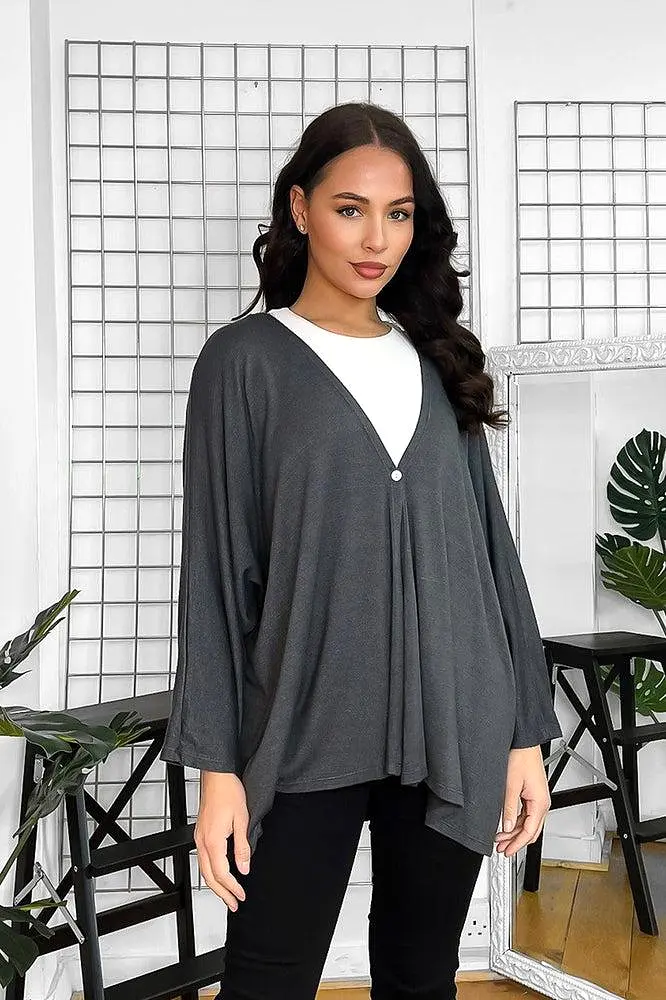 V-Neck Relaxed Fit Single Button Cardigan