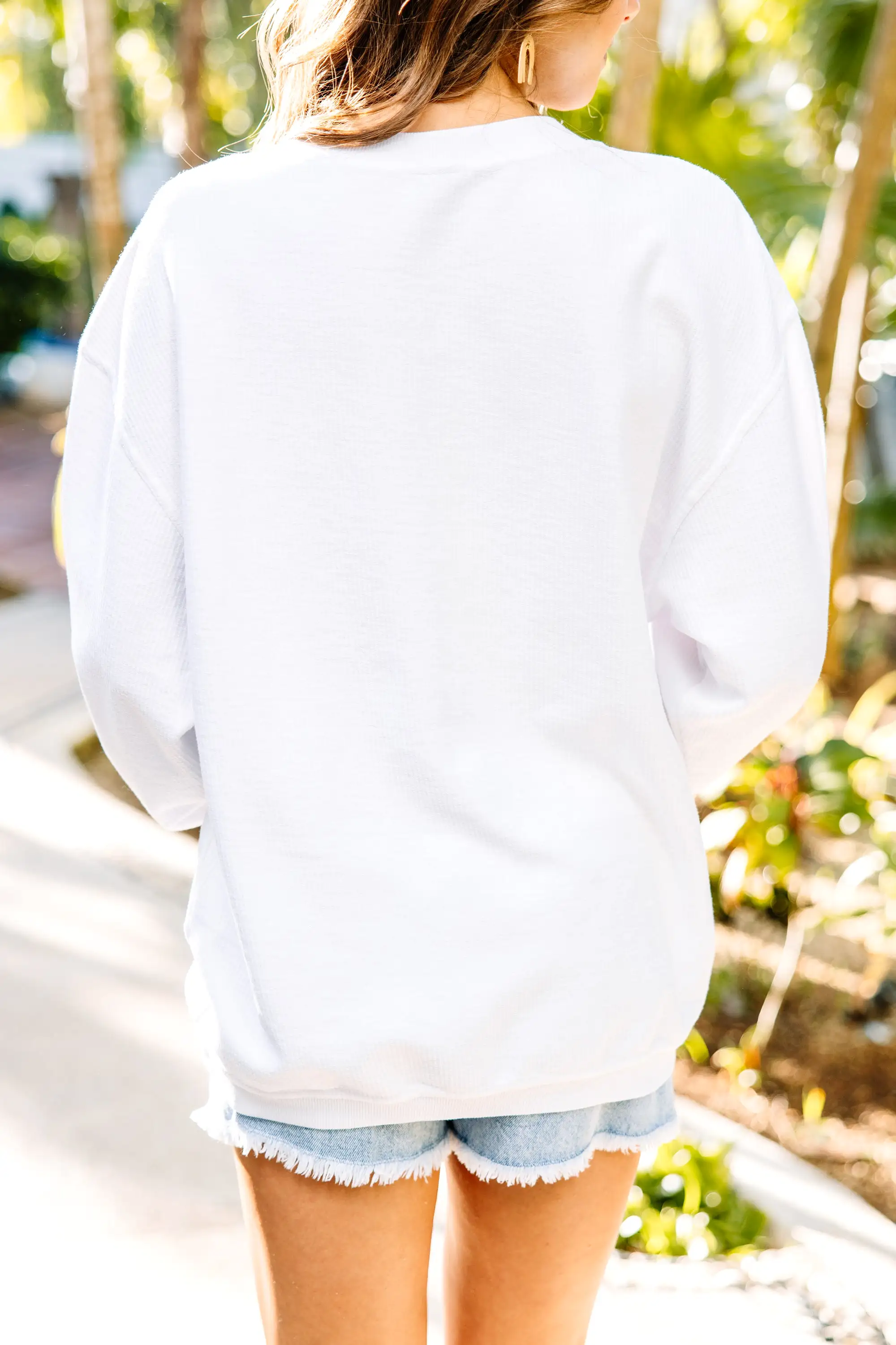 Vacay White Corded Embroidered Sweatshirt