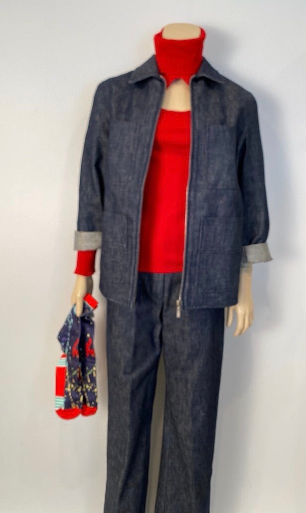 Vintage Chanel 99P, 1999 Spring denim blue pant suit set FR 36/38