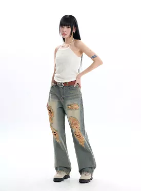 Vintage Ripped Baggy Jeans IF413