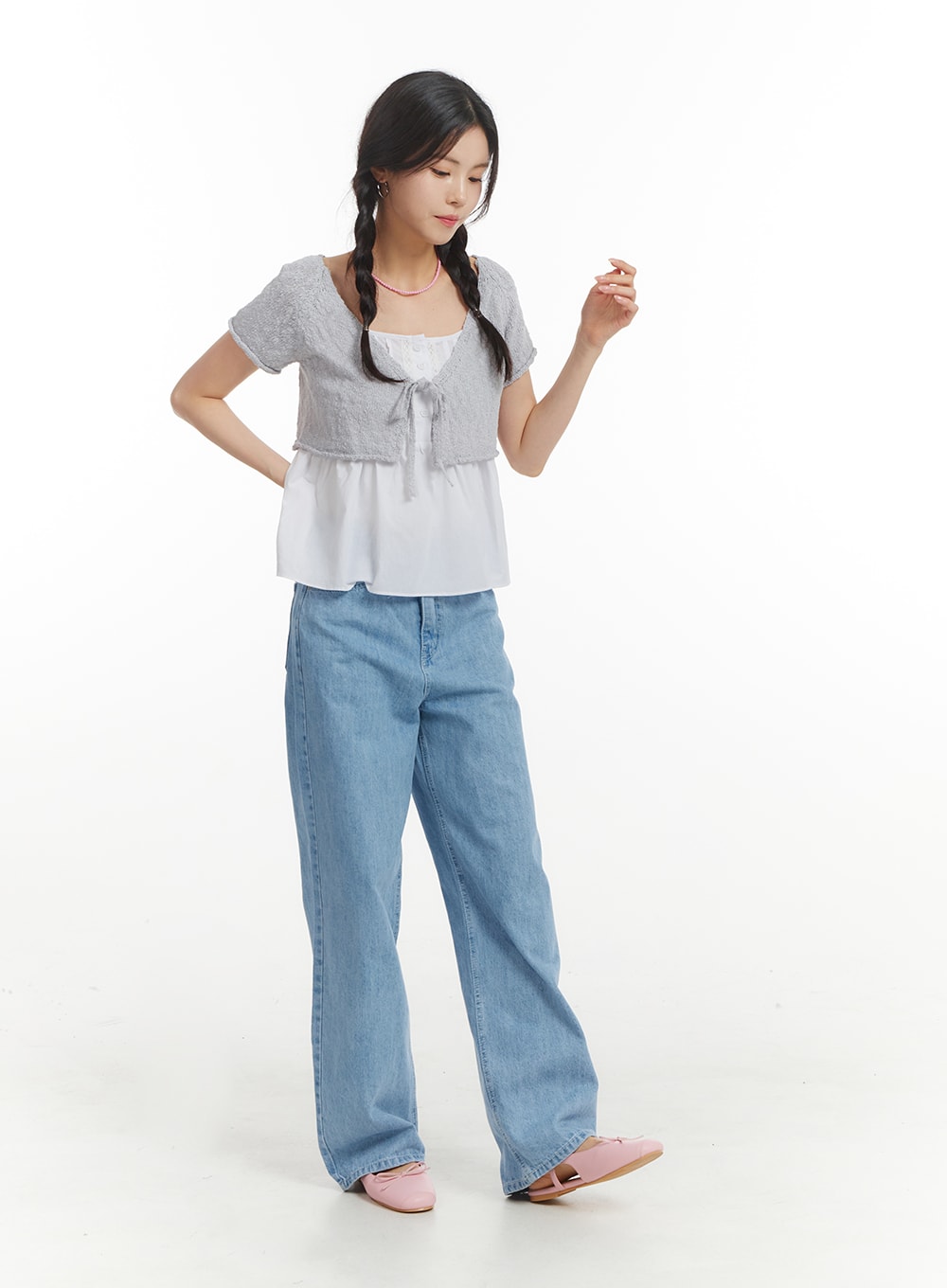 Washed Cotton Baggy Jeans OM406